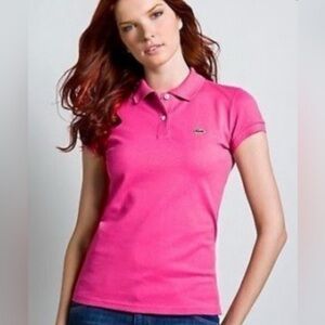 Lacoste Fuschia County Club Pink Old Money Preppy Polo Shirt Size 42 US M